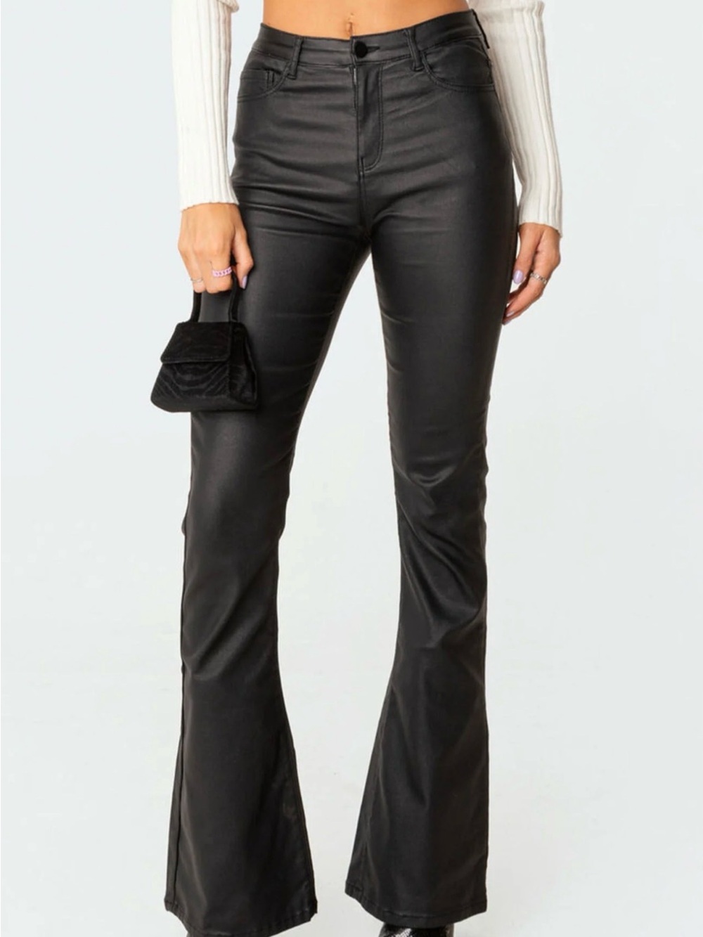 Edikted Luna Faux Leather Flare Jeans